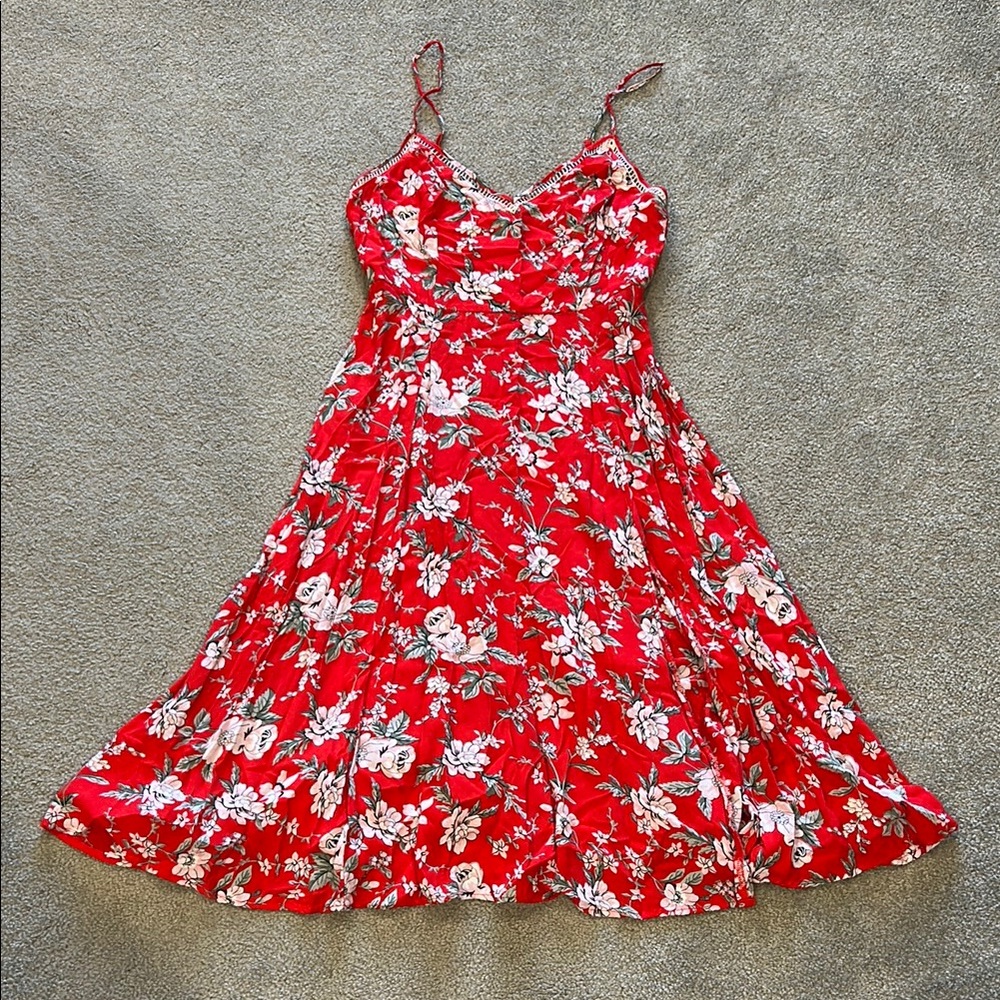 Lulu's Red Floral Midi Dress
